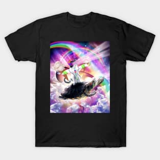 Lazer Rave Space Cat Riding Turtle Eating Ice Cream T-Shirt